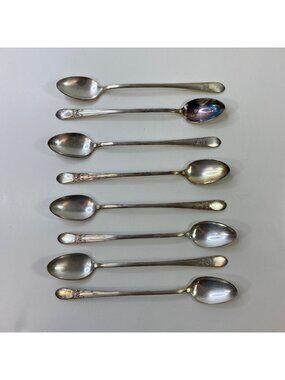Set 8 Vintage WM Rogers Silver Plated "Beloved" Pattern Iced Tea Spoons